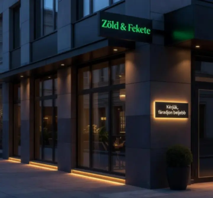 A Budapest Dining Choice elegáns esti külső homlokzata Budapesten